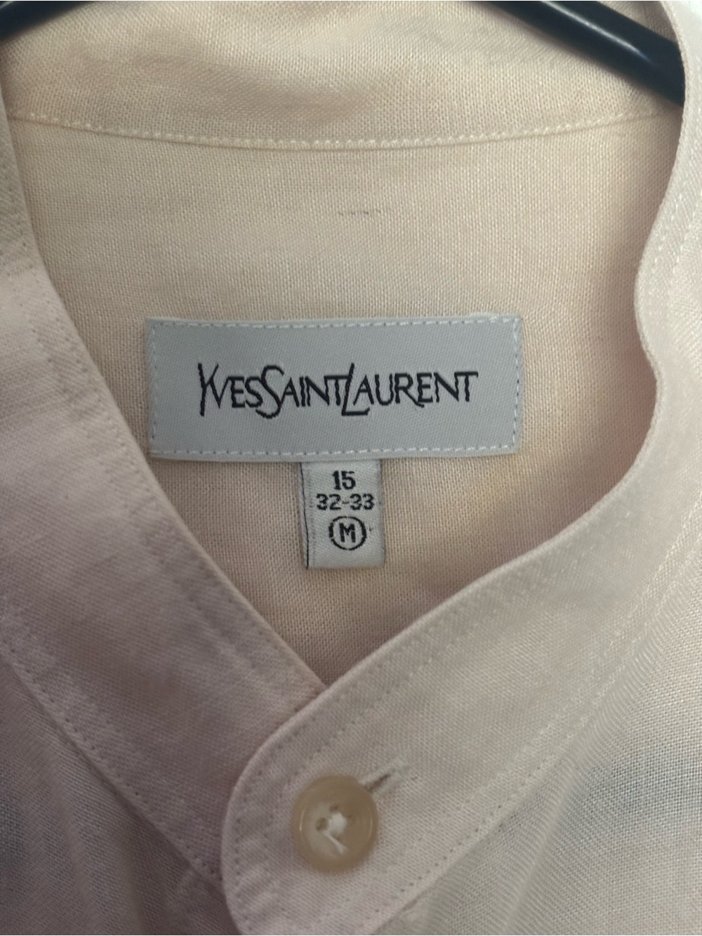 Vintage Yves Saint Laurent YSL Men’s Band Collar Short Sleeve LinenShirt Medium